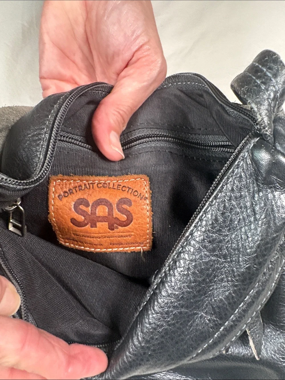 SAS Black Pebble-Grain Leather Messenger Bag